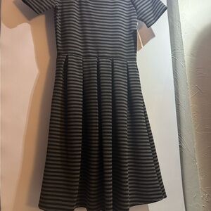 LuLaRoe Black and Gray Striped Midi Dress